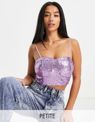 Collective the Label Petite exclusive sequin bustier top in lilac - part of a set Collective The Label Petite