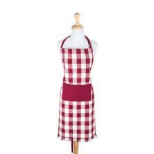 32&#34; Wine Red and White Checkered Adjustable Heavyweight Fringe Chef Apron with Pocket CC Home Furnishings