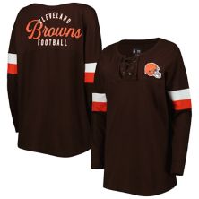 Женская легкая футболка New Era Brown Cleveland Browns Athletic Varsity на шнуровке с длинными рукавами New Era x Staple