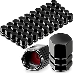 Tallew 50 Pcs Tire Valve Stem Caps Hexagon Tire Valve Caps for Car Tires Universal Heavy-Duty Stem Covers for Car Leak Proof Aluminum Alloy Stem Cover for SUV Truck Bicycle Motorcycles Wheel (Black) Tallew