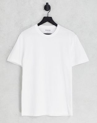 Белая хлопковая футболка узкого кроя с круглым вырезом Selected Homme - WHITE Selected