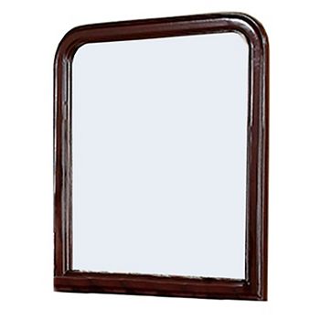 37 Inches Wooden Mirror with Curved Edges, Brown Benzara