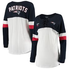 Women's New Era White/Navy New England Patriots Athletic Varsity Lace-Up V-Neck Long Sleeve T-Shirt New Era x Staple