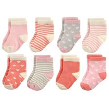 Hudson Baby Infant Girl Cotton Rich Newborn and Terry Socks, Hearts Hudson Baby