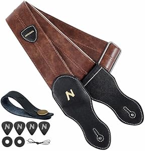 Nefelibata Guitar Strap with Pick Pocket, 2.3 inch Leather Carving Guitar Straps with Vegan Leather Ends,60s Vintage Style（Snakeskin-2） Nefelibata