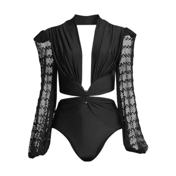 Plunging Netted One-Piece Swimsuit PatBO