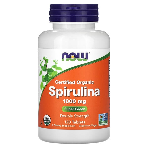 Сертифицированная органическая Спирулина, двойная сила, 1000 мг, 120 таблеток - NOW Foods NOW Foods