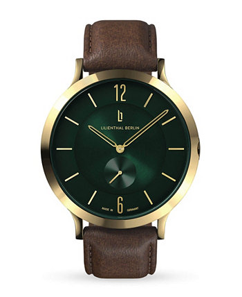 Мужские классические золотые, зеленые, коричневые кожаные часы 42 мм Lilienthal Berlin
