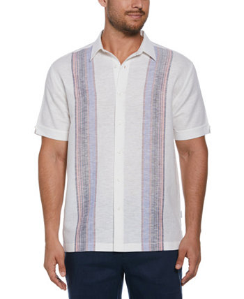 Мужская рубашка с короткими рукавами и пуговицами спереди из льняной смеси, окрашенная в пряжу со вставками Cubavera