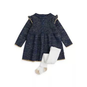 Вязаное платье-свитер цвета металлик для маленьких девочек и усилитель; Комплект колготок Firsts by Petit Lem