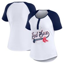 Women's WEAR by Erin Andrews White/Navy Boston Red Sox Henley Raglan T-Shirt WEAR by Erin Andrews