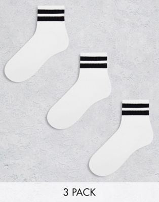 Три пары белых махровых носков в полоску ASOS DESIGN ASOS DESIGN