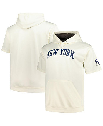 Мужской овсяный пуловер с капюшоном New York Yankees Big and Tall контрастного цвета с короткими рукавами Profile