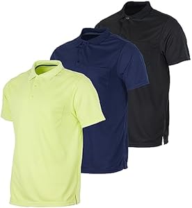 Real Essentials 3 Pack: Mens Short Sleeve Dry-Fit Collared Polo Shirt with Pocket - Active Casual (Available Big & Tall) Real Essentials