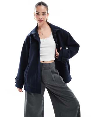 ASOS DESIGN funnel neck formal bomber jacket in navy Asos Design