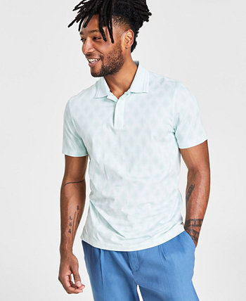 Мужская мерсеризованная футболка-поло с короткими рукавами в ромбовидную полоску, созданная для Macy's Alfani