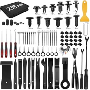 GOOACC 238Pcs Trim Removal Tool, Auto Push Pin Bumper Retainer Clip Set Fastener Terminal Remover Tool Adhesive Cable Clips Kit Car Panel Radio Removal Auto Clip Pliers, Black Gooacc