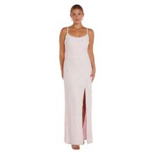 Juniors' Morgan and Co High Slit Strappy Back Evening Gown Morgan and Co