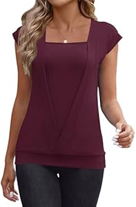 IECCP Cap Sleeve T Shirts for Women Square Neck Short Sleeve Tops Business Work Loose Fit Blouse Summer Fashion Outfits IECCP