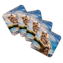 Owl Wooden Cork Coasters Gift Set of 4 by Nature Wonders Nature Wonders