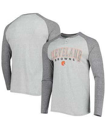 Мужская футболка Heather Grey Cleveland Browns Ledger с длинными рукавами и регланами Henley Concepts Sport