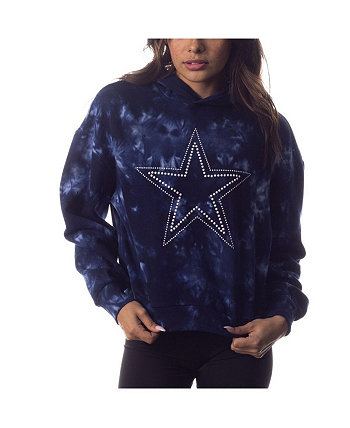 Женский укороченный пуловер с капюшоном темно-синего цвета Dallas Cowboys Tie-Dye The Wild Collective