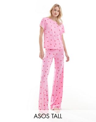 Супермягкие розовые пижамные брюки с принтом в виде сердца ASOS DESIGN Tall ASOS DESIGN