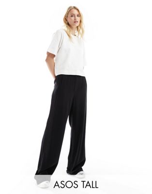 ASOS DESIGN Tall high waist seam detail linen mix pants in black ASOS Tall