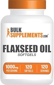 BulkSupplements.com Flaxseed Oil Softgels - Flaxseed Supplement, Flaxseed Oil 1000mg Softgels - Herbal Supplement, Gluten Free, 1 Softgel per Serving, 120 Count (Pack of 1) BulkSupplements