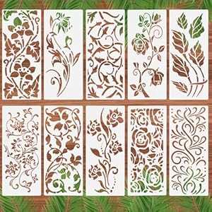 10 Pcs Flower Leaf Painting Stencils, Reusable Floral Templates Art Drawing Templates for Painting on Wood Wall Canvas Card Home Decor Salbsever