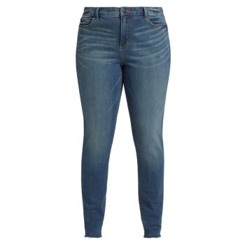 High-Rise Faded Fray-Hem Stretch Skinny Jeans SLINK JEANS