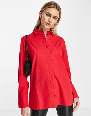 Extro & Vert cotton oversized shirt in red Extro & Vert