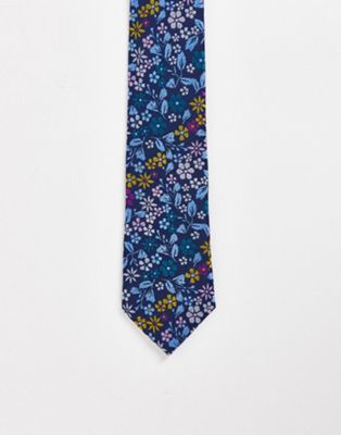 Темно-синий узкий галстук из переработанных материалов с пестрым цветочным узором ASOS DESIGN ASOS DESIGN