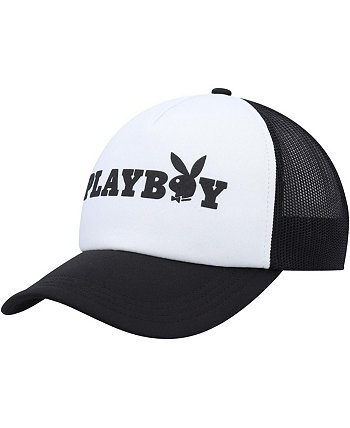 Men's White, Black Foam Trucker Snapback Hat Playboy