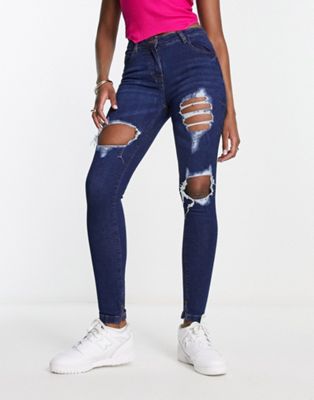 Потертые джинсы скинни с завышенной талией Parisian цвета индиго Parisian