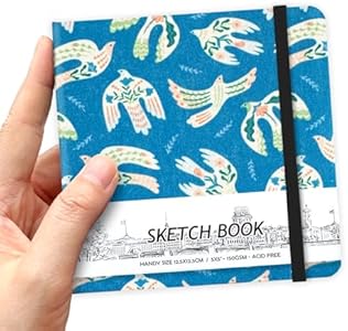 5" x 5" Square Handy Pocket Hardcover PU Leather Sketchbook,58 Sheets 150 GSM Beige Dowling Paper, Acid Free Art Sketch Book Artistic Drawing Painting Writing Paper for Beginners Artists.Blue Qianshan