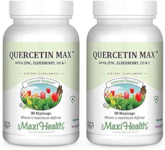 Maxi Health Quercetin 500mg with Zinc 30mg, Vitamin C 1000mg, Vitamin D 2500 IU, Elderberry 125mg - Vegetarian Health Supplement for Adults Kosher Certified - 90 Veggie Capsules Maxi Health