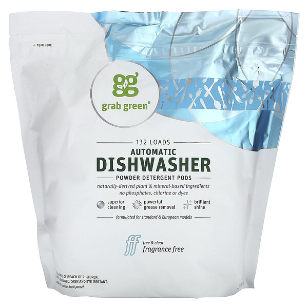 Пакеты порошкового моющего средства для автоматических посудомоечных машин, без запаха, 132 капсулы Grab Green