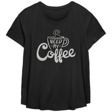 Plus Size Fifth Sun &#34;Need My Coffee&#34; Steaming Cup Scoop Neck Graphic Tee FIFTH SUN