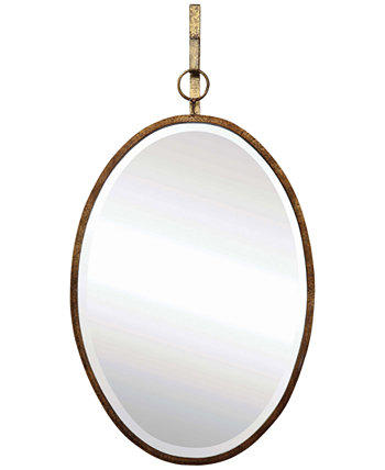 Настенное зеркало в овальной металлической раме с кронштейном, золотистая отделка 3R Studio