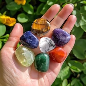 Premium 7 Chakra Stone Set with Burlap Bag, 0.8 Inches Large Size Polished Crystals - Handpicked Natural Tumbled Gemstones for Healing, Reiki, Meditation, and Chakra Balancing SigMntun