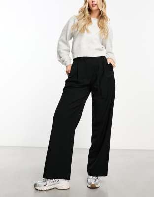 ASOS DESIGN Hourglass tailored wide leg pants with pleat detail in black ASOS DESIGN