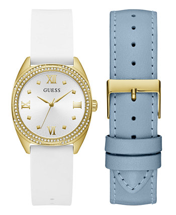 Женские аналоговые часы из белого силикона и синей натуральной кожи, 34 мм GUESS