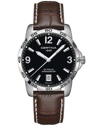 Мужские часы Swiss DS Podium с коричневым кожаным ремешком 40 мм Certina