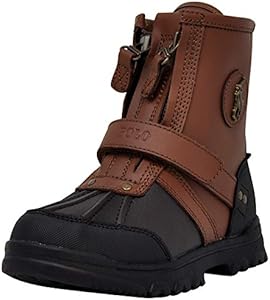 POLO RALPH LAUREN Boy's Conquered Hi Boot, Chocolate/Tan Leather Combat Polo Ralph Lauren