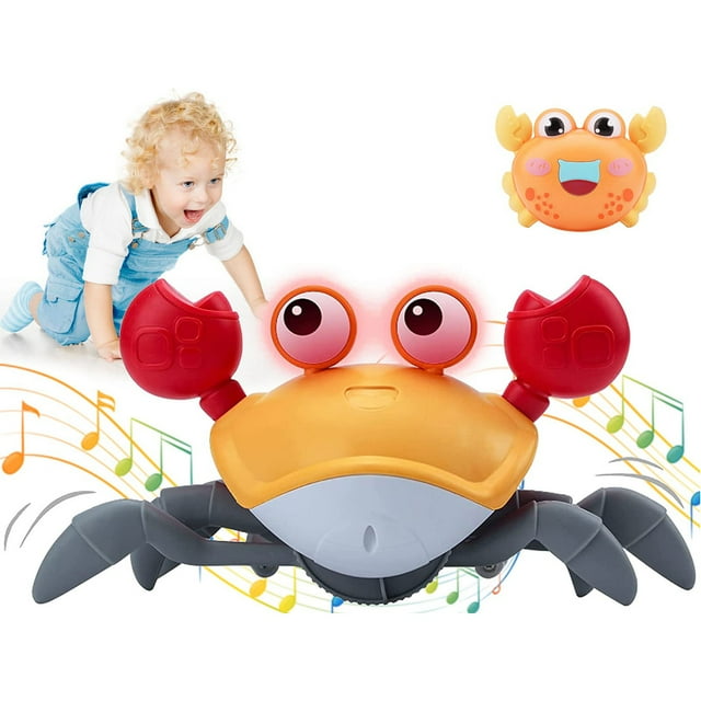 HANMUN Baby Crawling Crab Musical Toy, Toddler Toys Electronic Light Up Crawling Toy Bath Toys Kids, Rechargeable Dancing Toy Moving Toy for Infants Babies Boys Girls HANMUN