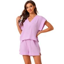 Women's Pajamas Cotton Liner Outfits Short Sleeves Tops With Shorts Soft Lounge Sets Cheibear