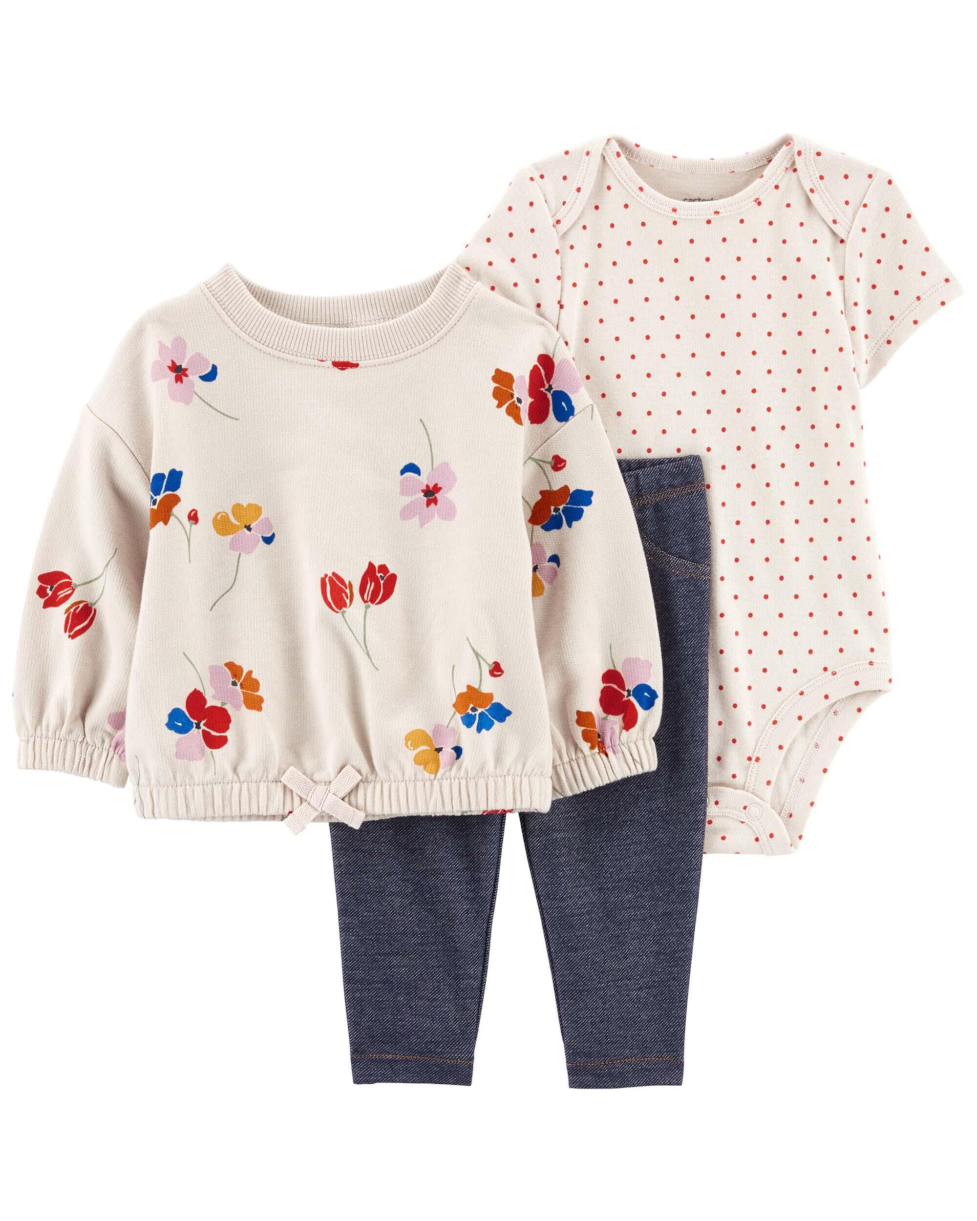 Комплект детской одежды из трех предметов с цветочным принтом Carter's