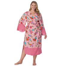 Plus Size Women's Beauty Sleep Social Woven Midi Robe Beauty Sleep Social