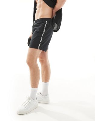 Jack & Jones swim shorts with logo trim in black  Jack & Jones